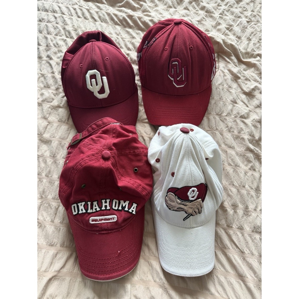 Oklahoma Sooners NCAA Football hat cap burgandy lot of 4 hats, os